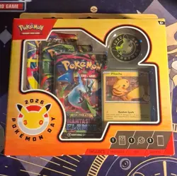 Pokemon TCG Pokemon Day 2026 Collection Box Pikachu Promo Coin 3 Boosters - Image 1