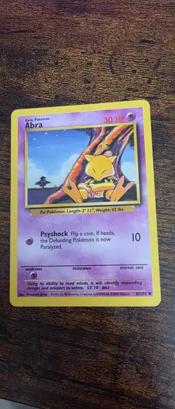 Abra 43/102 Common Base Set Unlimited Pokemon Lightly Played - Image 1