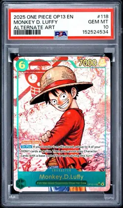 2025 One Piece Monkey.D.Luffy Alternate Art OP13-118 Carrying On His Will PSA 10 - Image 1