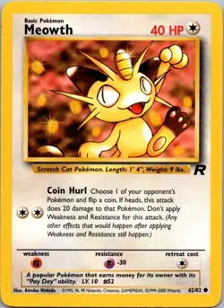 Meowth 62/82 Common Team Rocket Pokemon Unlimited Moderately Played - Image 2