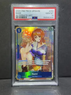 2024 ONE PIECE OP09-EMPERORS IN THE NEW WORLD ALTERNATE ART #050 NAMI PSA 10 - Image 1