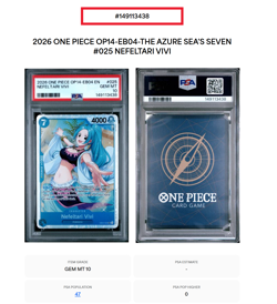2026 ONE PIECE OP14-EB04-THE AZURE SEA'S SEVEN 025 NEFELTARI VIVI PSA 10 - Image 3