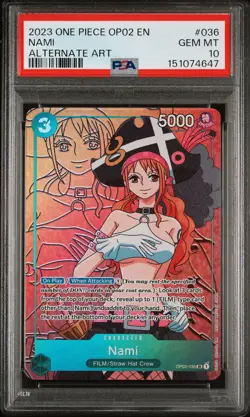 2023 ONE PIECE OP02-PARAMOUNT WAR ALTERNATE ART #036 NAMI PSA 10 - Image 1