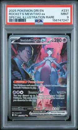 PSA 9 Team Rocket's Mewtwo EX 231/182 Pokemon Destined Rivals SIR - Image 1