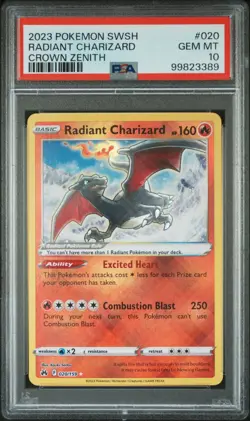 PSA 10 Radiant Charizard 020/159 Crown Zenith Radiant Rare Pokemon Card - Image 1