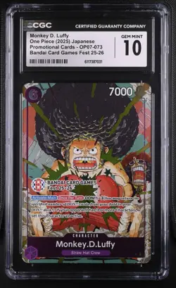 One Piece Afro Monkey D. Luffy Promo OP07-073 Bandai Card Games Fest CGC 10 - Image 1