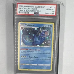 Pokemon Vaporeon SWSH072 Holo Promo 2020 SWSH PSA 10 English Card - Image 1