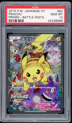 PSA 10 Pikachu 090/XY-P Battle Festa Promo Full Art Pokemon Japanese 2014 Graded - Image 1