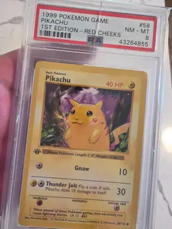 Vintage 1999 Red Cheeks Pikachu 1st Edition Base Set Shadowless 58/102 - PSA 8 - Image 1