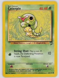 Pokemon TCG Caterpie Base Set 2 68/130 Unlimited Common Card WOTC Played LP - Image 1