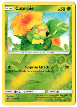 Pokemon TCG Caterpie 1/147 Reverse Holo Burning Shadows NM - Image 1