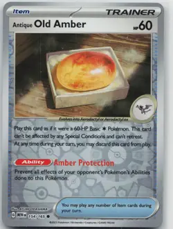 NM Antique Old Amber 154/165 Common 151 Pokemon Reverse Holo - Image 1