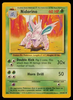 Nidorino 37/102 Uncommon Base Set Unlimited Pokemon Lightly Played - Image 1