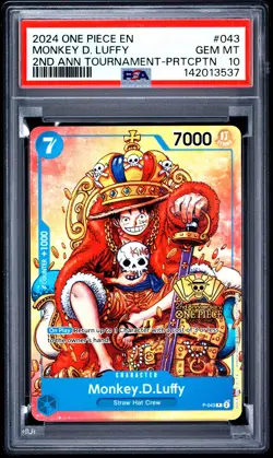 Monkey D. Luffy 2024 One Piece Promos 2nd Ann Tournament-Prtcptn #043 tcg Tcg 10 - Image 1