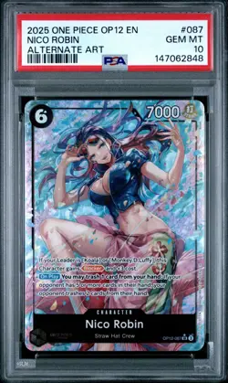 2025 ONE PIECE OP12 087 LEGACY OF THE MASTER NICO ROBIN ALT ART PSA 10 GEM MINT - Image 1