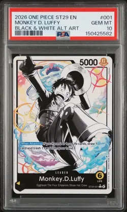 2025 ONE PIECE ST29 #001 EGGHEAD B&W MONKEY D. LUFFY LEADER PARALLEL PSA 10 - Image 1