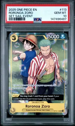 2025 ONE PIECE SET LEARN TOGETHER SAIL EVENT PROMO #113 RORONOA ZORO PSA 10 - Image 1