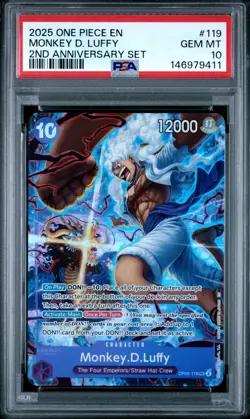 2025 ONE PIECE OP05 119 MONKEY D LUFFY ENGLISH 2ND ANNIVERSARY SET PROMO PSA 10 - Image 1