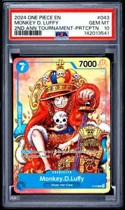 Monkey D. Luffy PSA10 2024 One Piece Promos 2nd Ann Tournament-Prtcptn #043 - Image 1