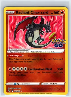 Radiant Charizard 011/078 Radiant Rare Pokemon GO Pokemon Near Mint - Image 1