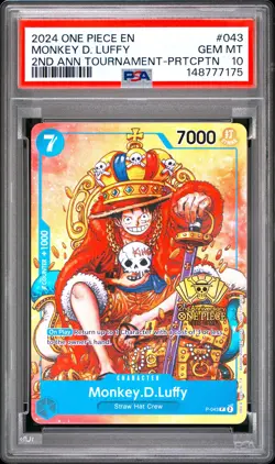 Monkey D. Luffy PSA10 2024 One Piece Promos 2nd Ann Tournament-Prtcptn #043 - Image 1