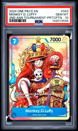 Monkey D. Luffy PSA10 2024 One Piece Promos 2nd Ann Tournament-Prtcptn #043 - Image 1