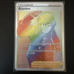 Brandon 203/195 Secret Pokemon Card Silver Tempest Rainbow Rare Trainer NM - Image 1