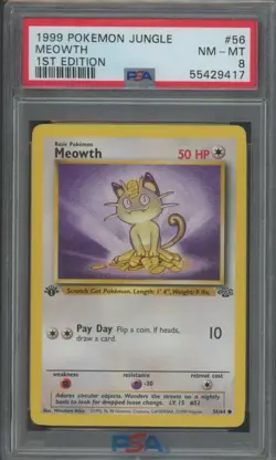 Pokemon TCG Meowth 56/64 Jungle 1st Edition Rare PSA 8 - Image 1