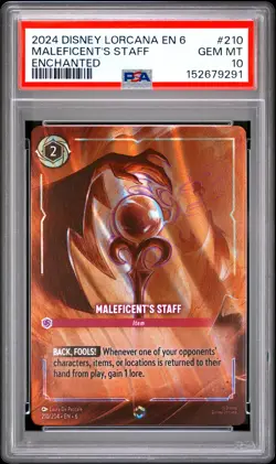 2024 DISNEY LORCANA EN 6-AZURITE SEA ENCHANTED #210 MALEFICENT'S STAFF PSA 10 - Image 1