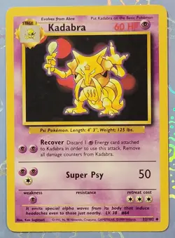 Kadabra 32/102 Base Set 1999 Pokemon Card LP - Image 1