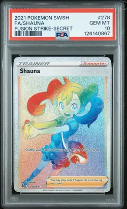 PSA 10 Gem Pokemon Shauna 278/264 Secret Rainbow Rare SWSH08 Fusion Strike - Image 1