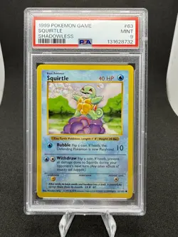 1999 POKEMON GAME #63 SQUIRTLE SHADOWLESS PSA 9 - Image 1