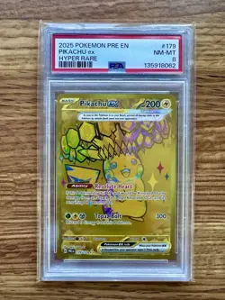 2025 Pokemon Prismatic Evolutions Pikachu ex Hyper Rare #179 PSA 8 - Image 1