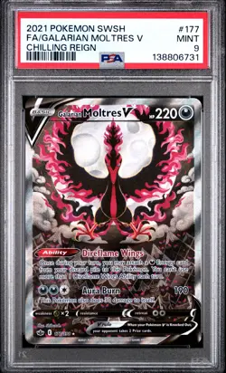 2021 POKEMON SWORD & SHIELD CHILLING REIGN FULL ART/GALARIAN MOLTRES V PSA 9 - Image 1
