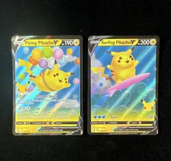 Pokemon TCG Celebrations Holo Lot 2: Flying Pikachu V & Surfing Pikachu V008/025 - Image 1