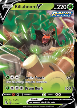 Rillaboom V 022/264 Holo V Rare Fusion Strike Pokemon Lightly Played - Image 1