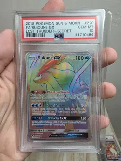 Suicune GX #220 PSA 10 - 2018 Pokemon Sun Moon Lost Thunder Rainbow Secret Rare - Image 1