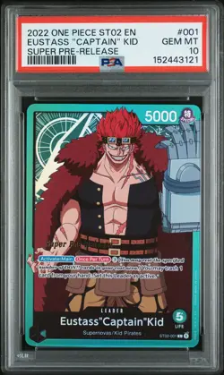 2022 One Piece Eustass "Captain" Kid Super Pre-Release #ST02-001 PSA 10 - Image 1