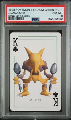 1998 POKEMON STADIUM GREEN POKER CARD ALAKAZAM PSA 8 NM MINT KING OF CLUBS - Image 1