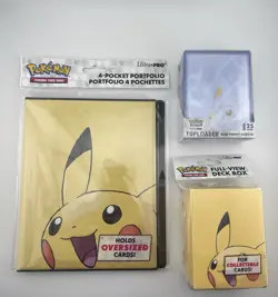 Ultra PRO Pokemon Pikachu Bundle Theme 4 Pocket Binder,Top Loaders And Deck Box. - Image 1