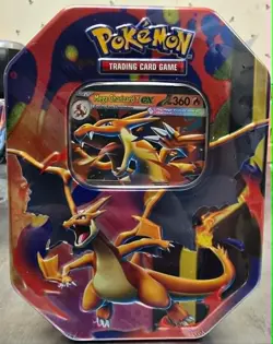 Pokemon TCG Mega Charizard Y ex Tin Factory Sealed 4 Booster Packs Promo - Image 1