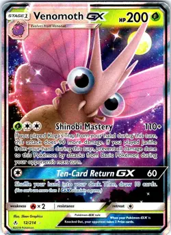Venomoth GX 12/214 Holo GX Rare Unbroken Bonds Pokemon Holo Near Mint - Image 1