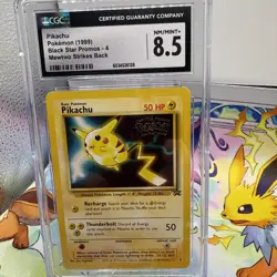 CGC 8.5 MINT Pikachu Black Star Promo WB Movie 4 Pokemon Card Mewto Strikes Back - Image 1