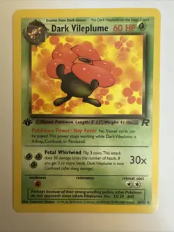 1st Edition Dark Vileplume 30/82 Team Rocket Pokemon TCG Non Holo Rare Card NM - Image 1