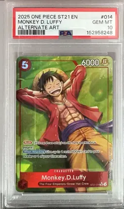 2025 One Piece Monkey D Luffy ST21-014 Alt Art PSA 10 English Gem Mint Alternate - Image 1