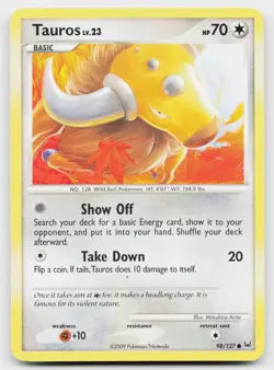 Tauros 98/127 Common Platinum Pokemon Near Mint - Image 1