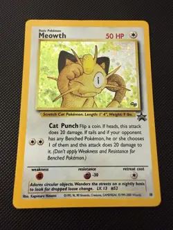Pokemon TCG Meowth Black Star Promos Holo Card 10 MP small crease - Image 1