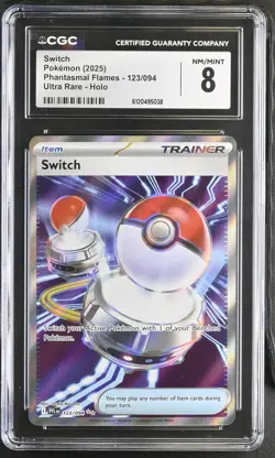Switch 2025 Pokemon Phantasmal Flames CGC 8 #123 - Image 1