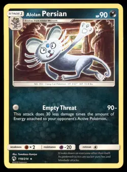 Alolan Persian 119/214 Rare Lost Thunder Pokemon Lightly Played - Image 1
