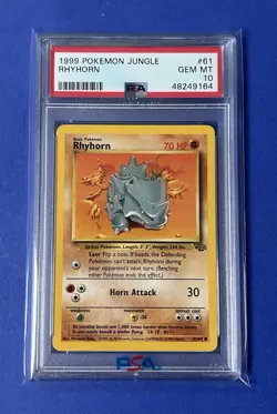 1999 Pokemon Jungle Rhyhorn #61 PSA 10 GEM MT - Image 1